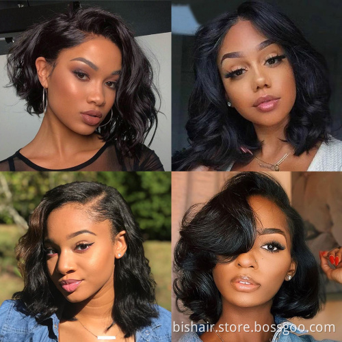Body Wave Lace Front Bob Wig 150% Density 4x4 Lace Closure Wigs From Brazilian Virgin Human Hair For Black women  Natural Color